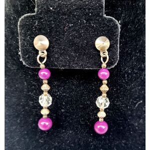 Vintage 1991 Made in Alaska Sugilite Sterling Silver Dangle Drop Earrings 2"